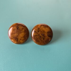 Vintage Brown Round Pierced Earrings